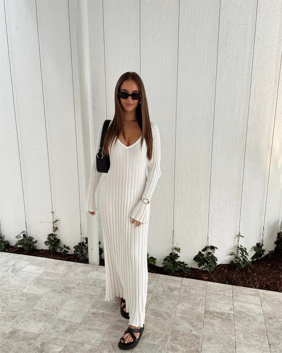 2023 Fall New Sleeved Knit Midi Dress