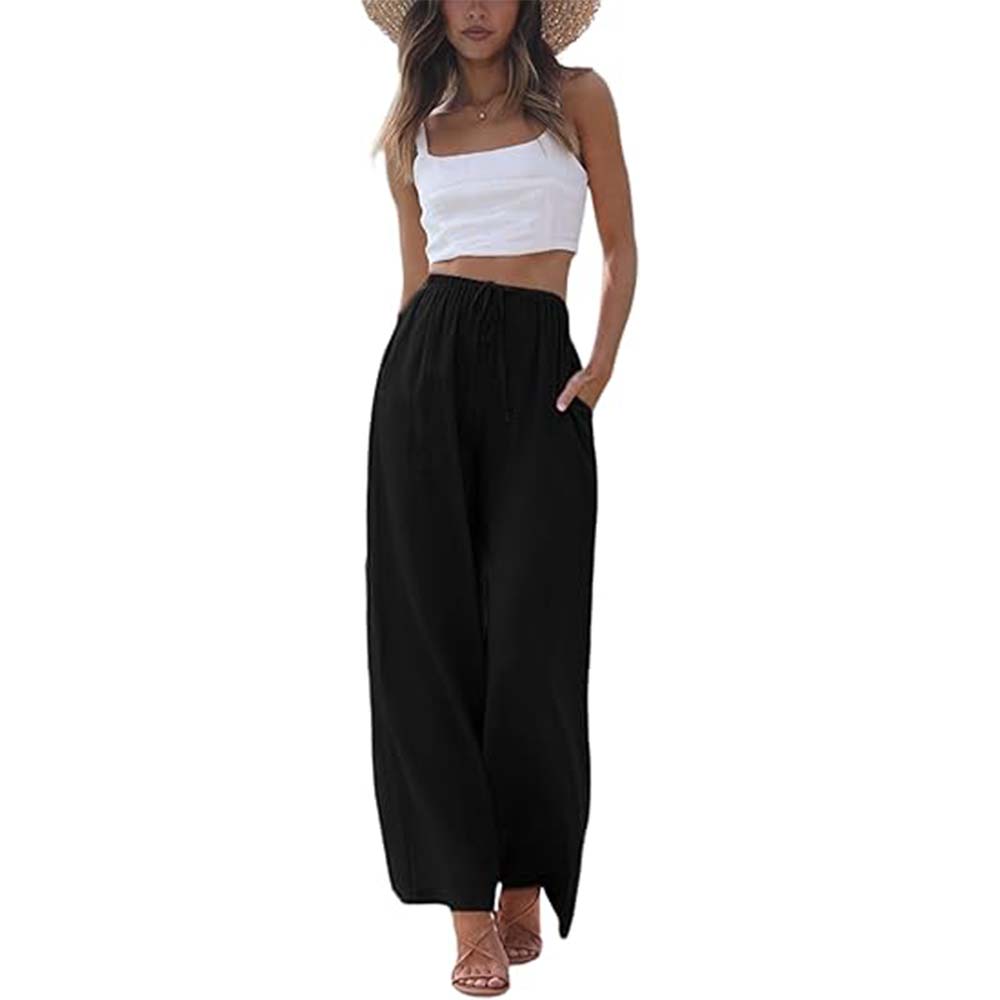 🎉Hot Sale 49% OFF🎉Faleave Women's Cotton Linen Summer Palazzo Pants Flowy Wide Leg Beach Trousers with Pockets