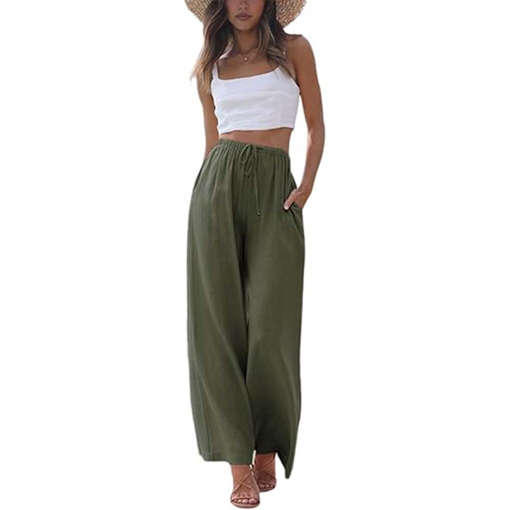 🎉Hot Sale 49% OFF🎉Faleave Women's Cotton Linen Summer Palazzo Pants Flowy Wide Leg Beach Trousers with Pockets
