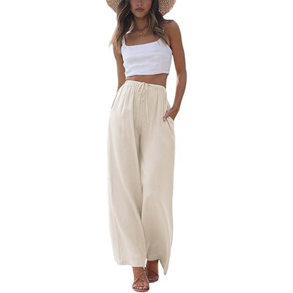 🎉Hot Sale 49% OFF🎉Faleave Women's Cotton Linen Summer Palazzo Pants Flowy Wide Leg Beach Trousers with Pockets
